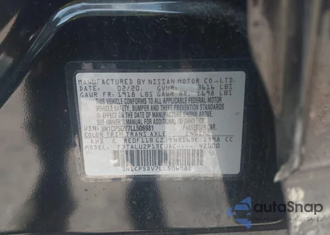 2020 Nissan Kicks Sr Xtronic Cvt из США, поврежденный, VIN 3N1CP5DV7LL506981